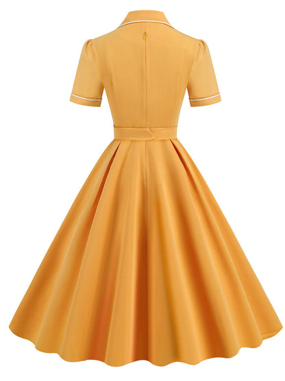 Blue 1950s Vintage Shirt Dress for Women Short Sleeve Audrey Hepburn Style Cocktail Swing Dress