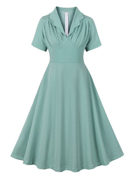 Mint Green V Neck 1950s Vintage Swing Dress