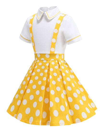 Kids Little Girls' Dress Polka Dots Peter Pan Collar 1950S Suspender Dress