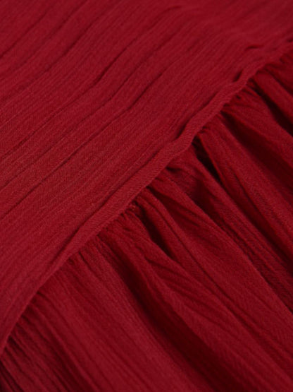 Red Lantern Flowers Long Sleeve Romantic Chiffon Dress